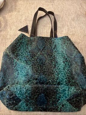 Sorial Teal and Black Snake-Print Tote